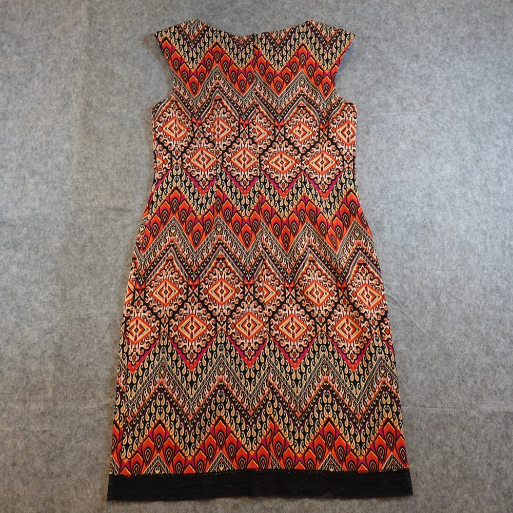 Alyx Dress Women 10 Petite Orange Red Geometric Tribal Print Lace Trim Sheath - Picture 5 of 9